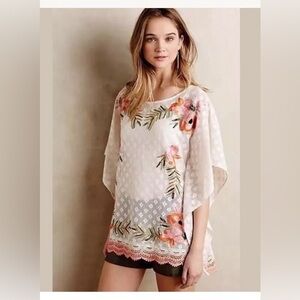 Anthropologie Akemi + Kin Augustine Stitched Poncho Embroidered Top